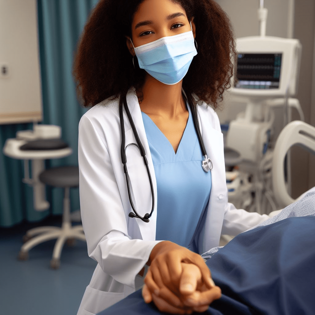 Female Nurse holding patient hand